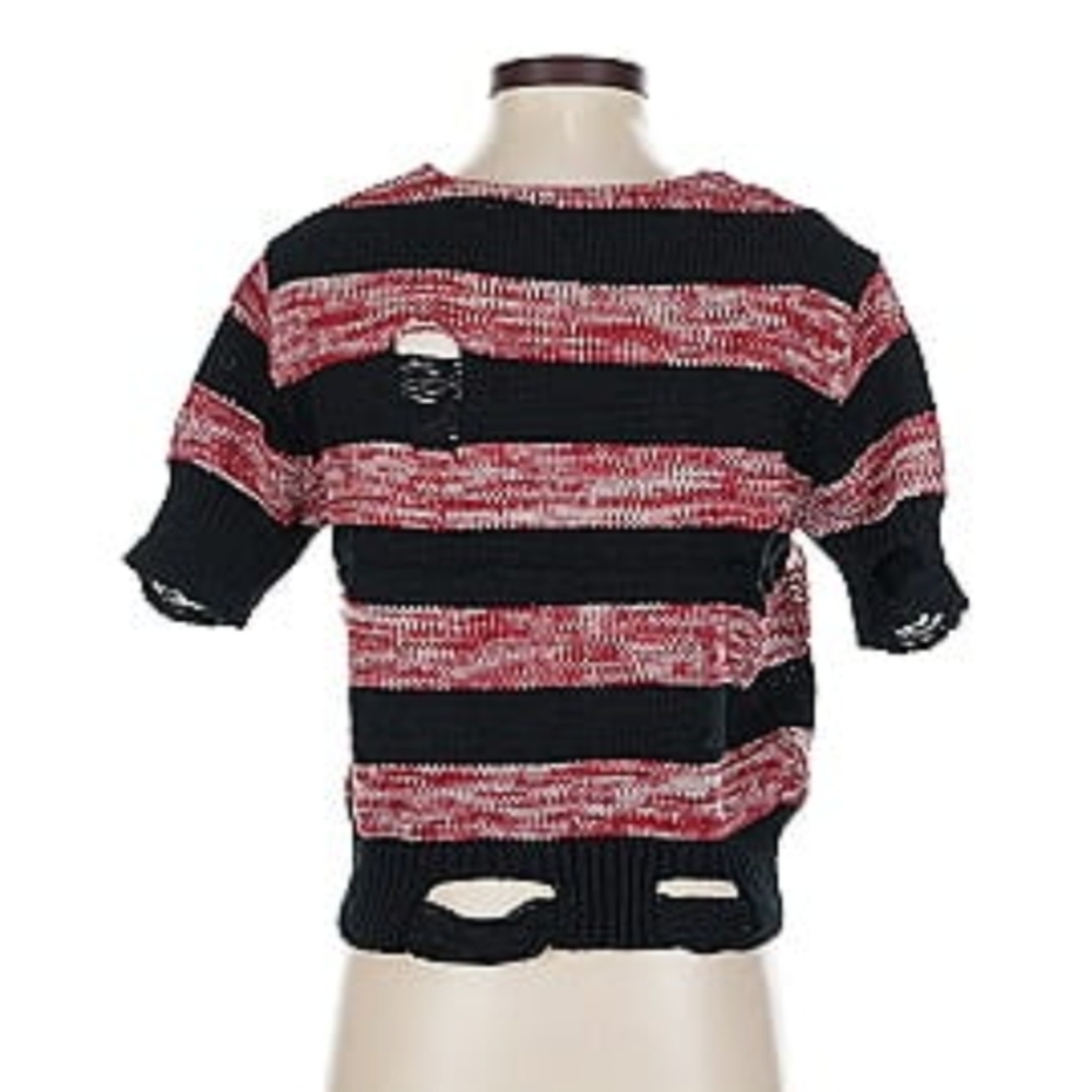 NWT POL Black and Red Striped Knit Distressed Top Size Small - Picture 4 of 6